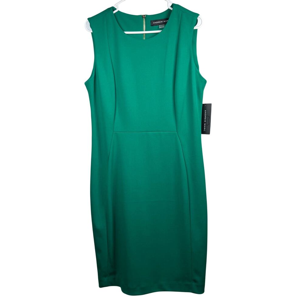 Andrew Marc Dress Women's 14 Green Sleeveless Sheath Gold Zipper NWT